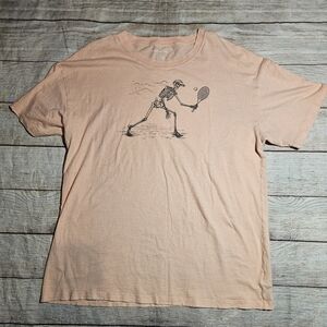 American Eagle Skeleton Playing Tennis Light Orange Oversized Graphic Tee Shirt